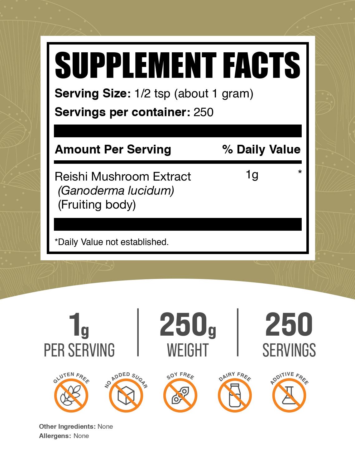 Reishi mushroom extract powder label 250g