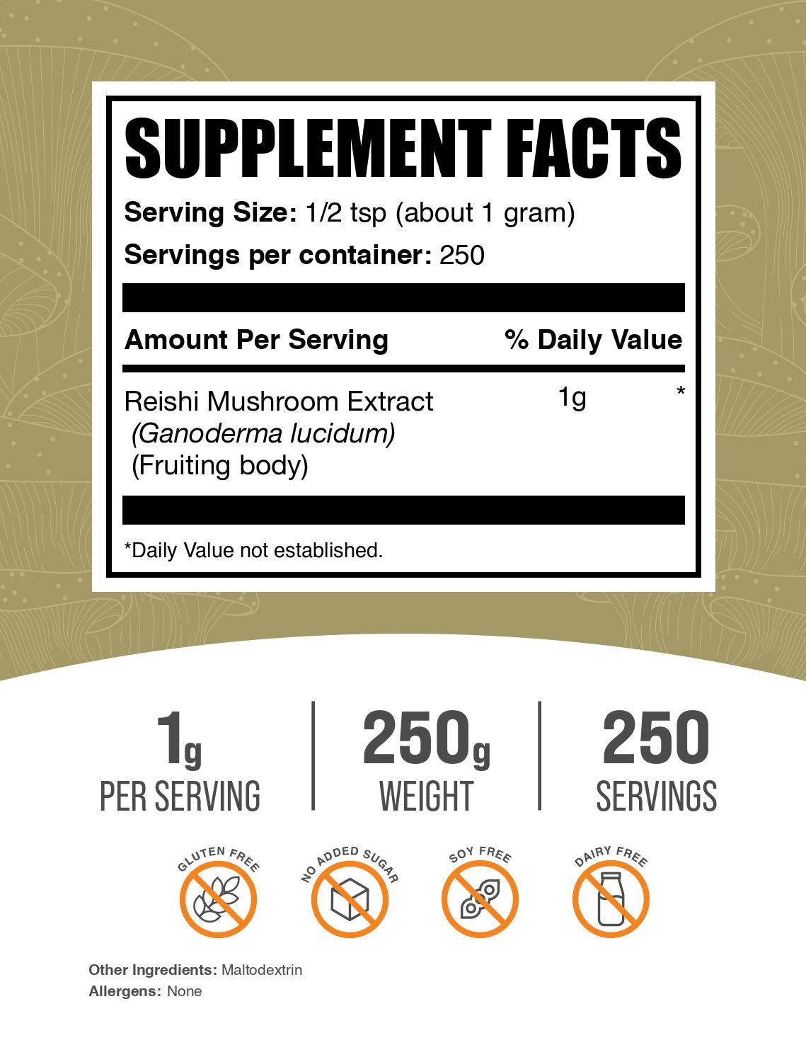 Reishi Mushroom Extract Powder 250g Label