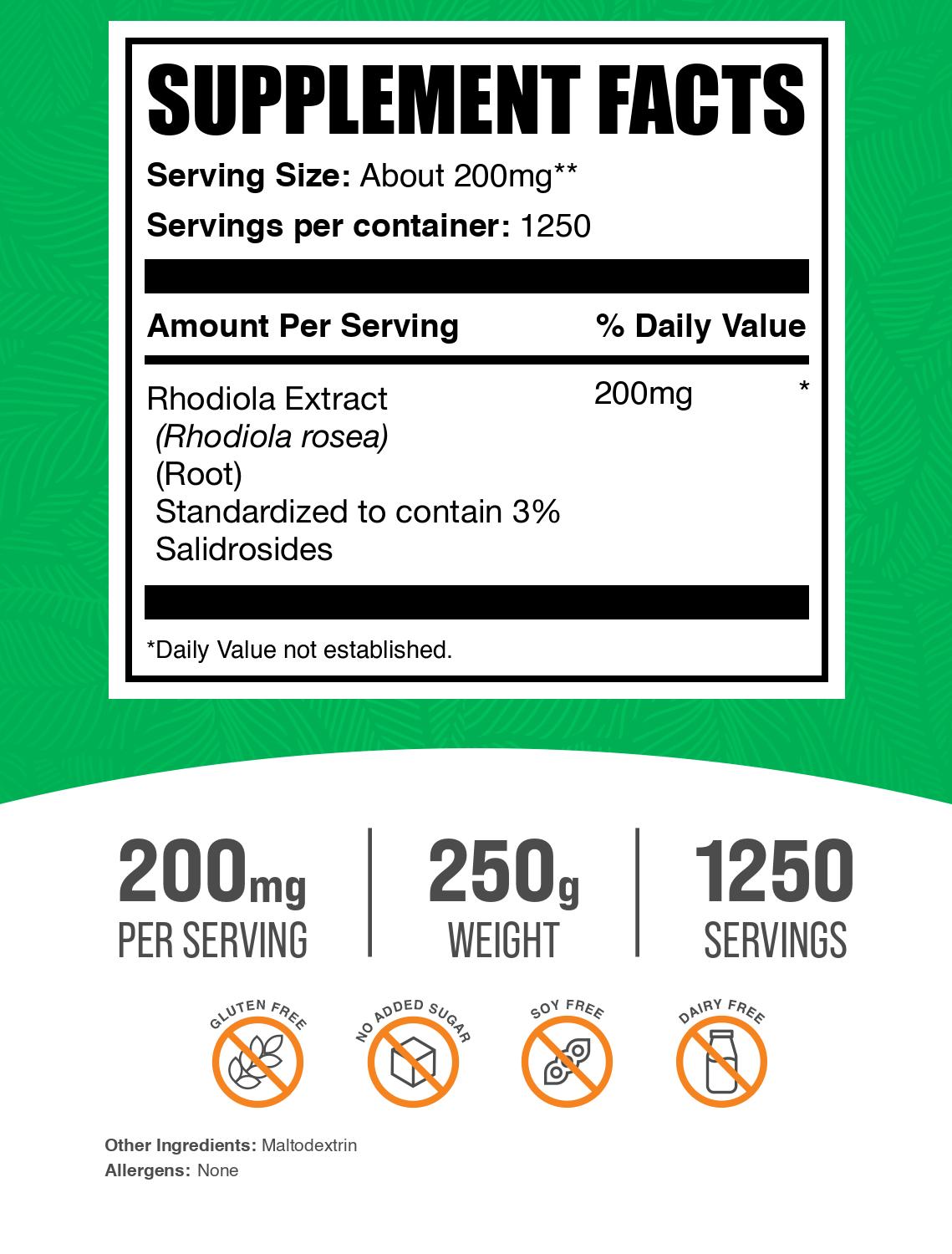 Rhodiola extract (3% salidroside) powder label 250g