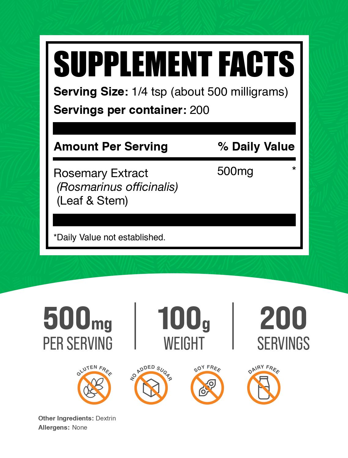 Rosemary Extract Powder 100g Label