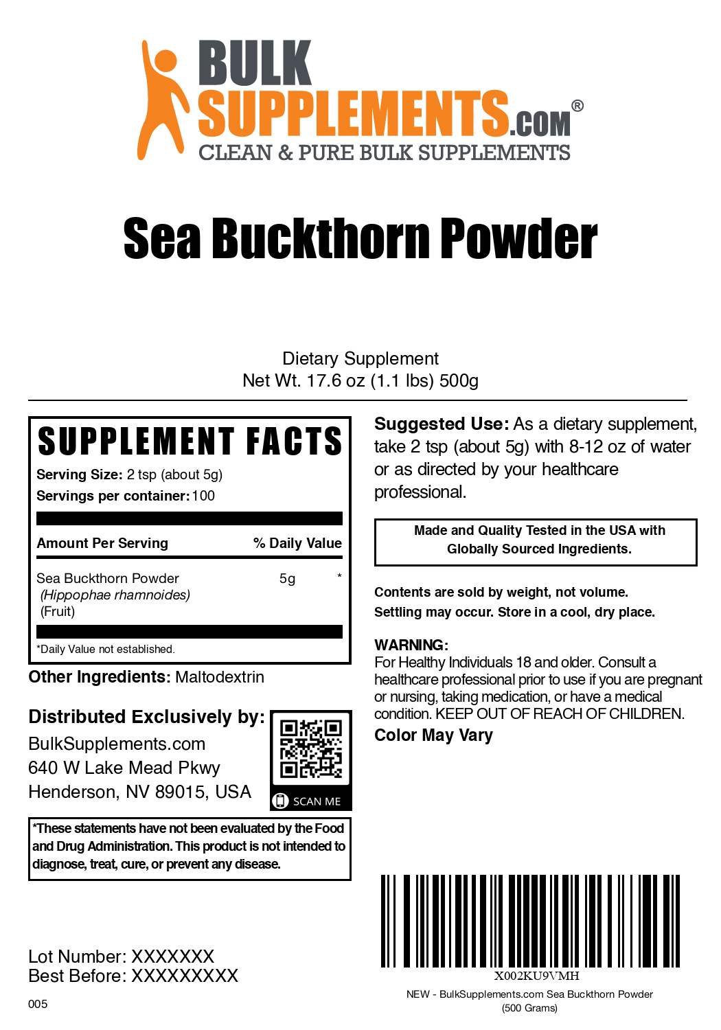 Sea buckthorn powder label 500g