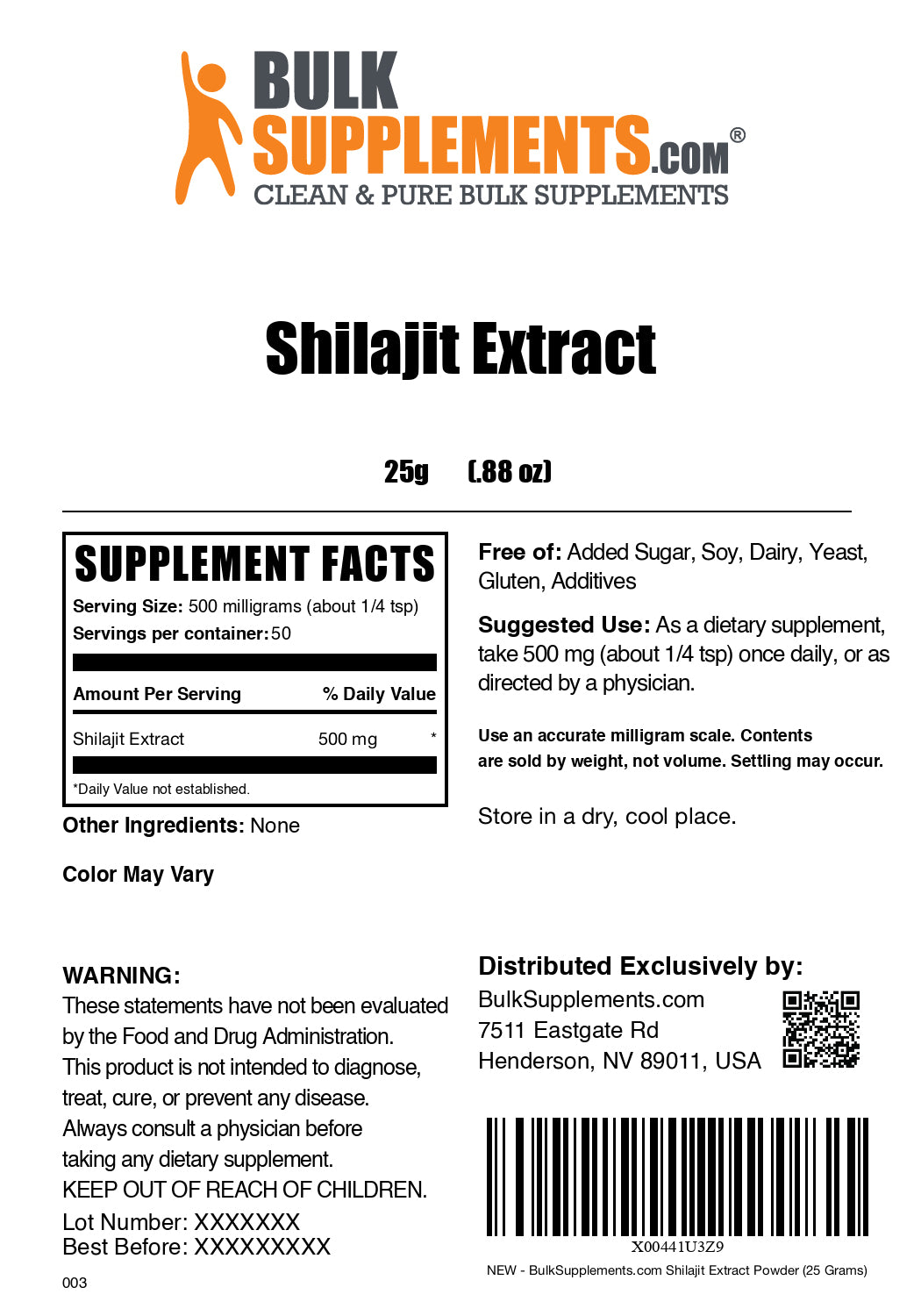 Shilajit extract powder label 25g