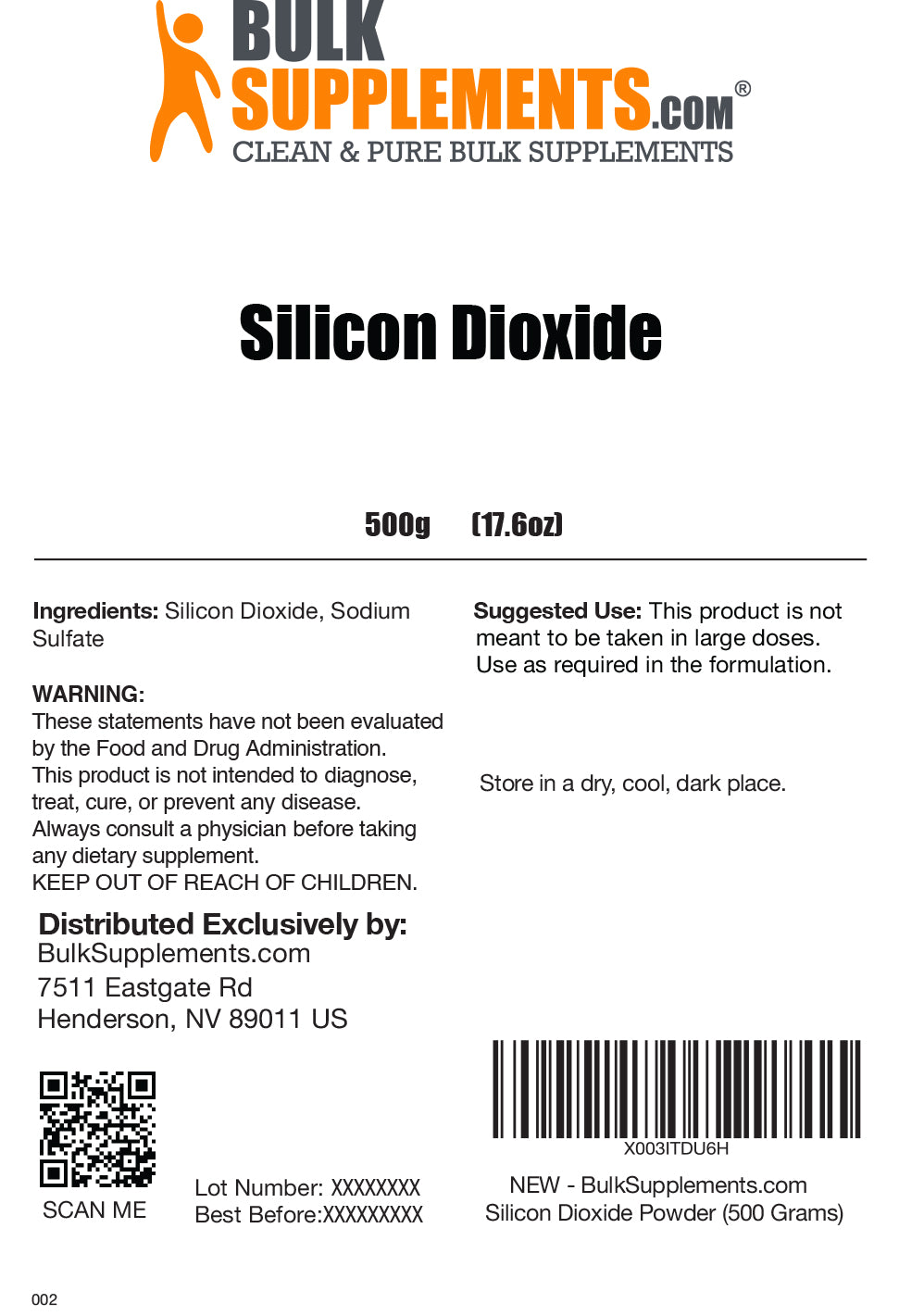 Silicon Dioxide powder label 500g