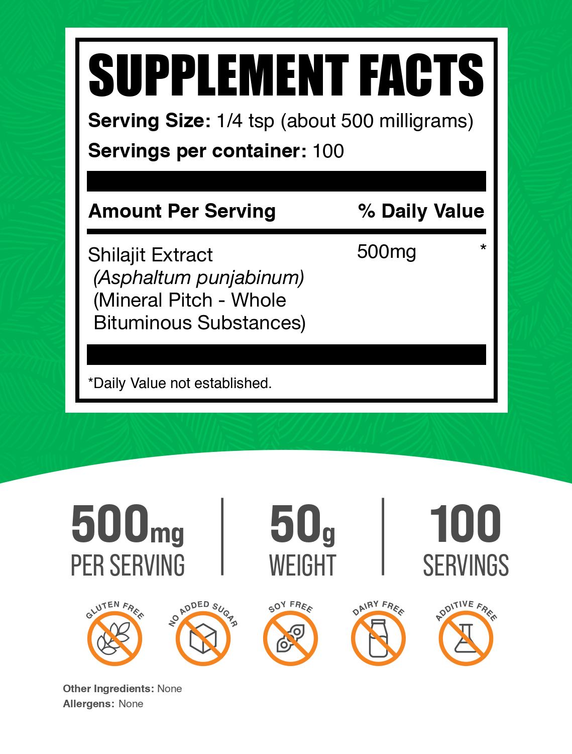 Shilajit extract powder label 50g