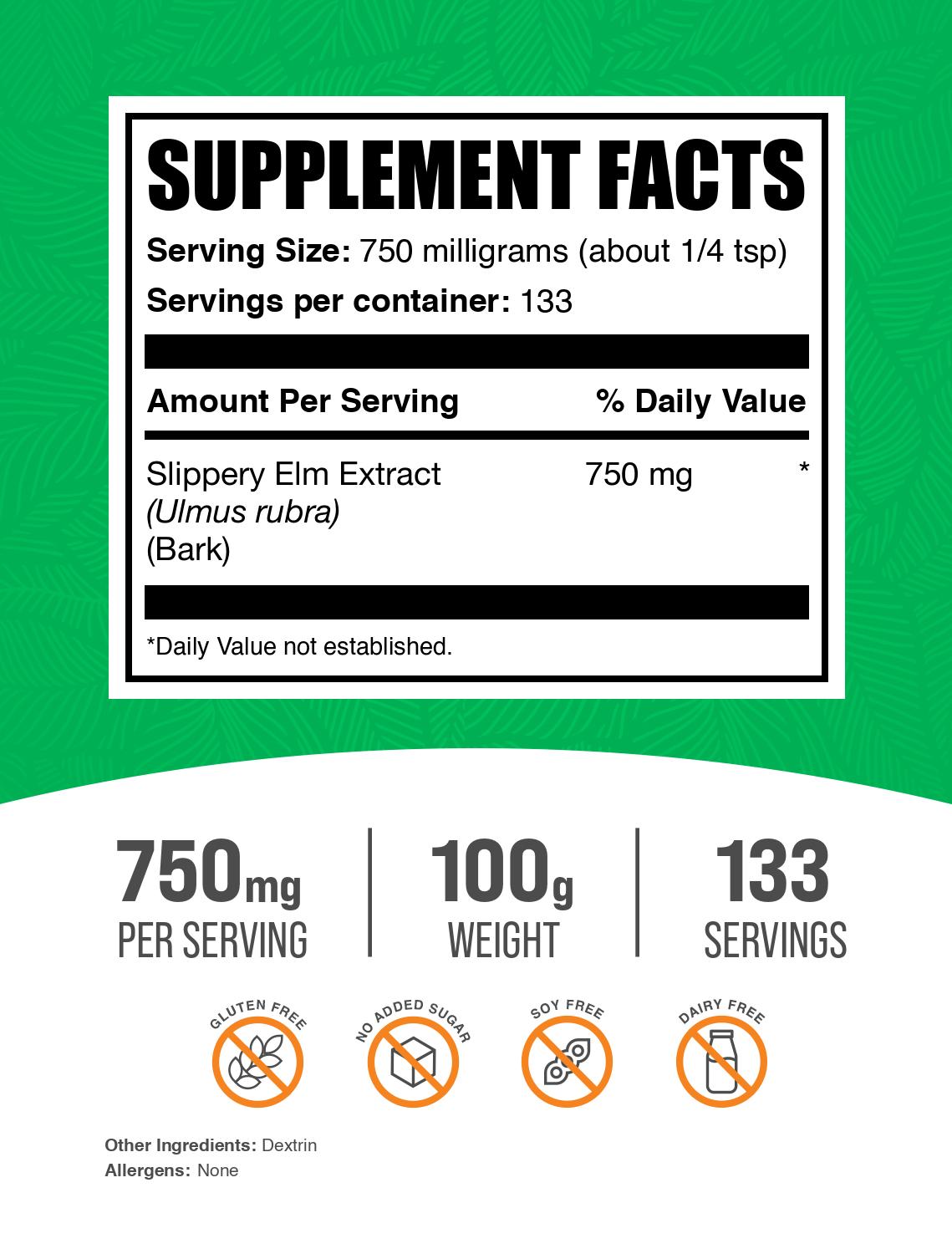 Slippery elm bark extract powder label 100g