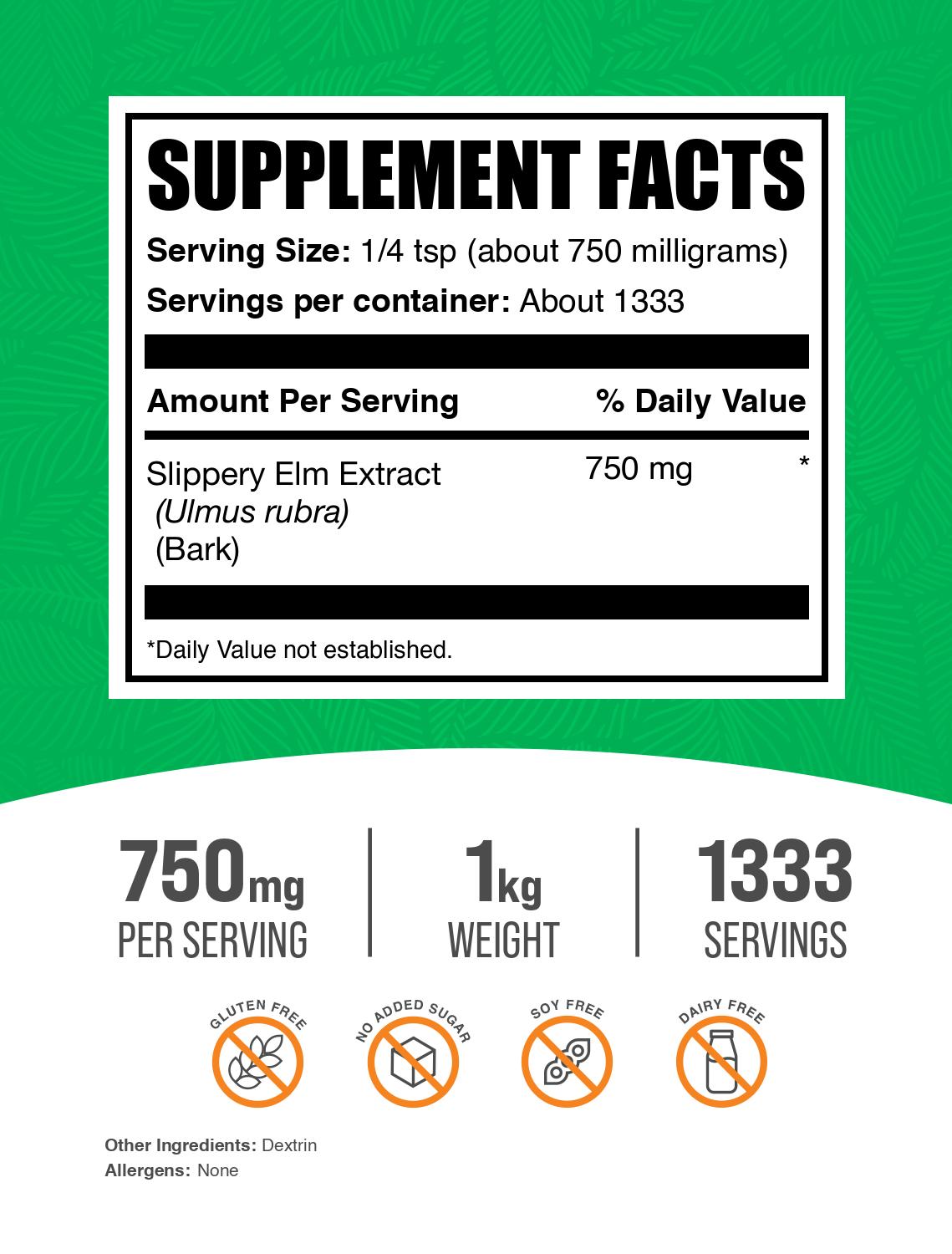 Slippery elm bark extract powder label 1kg
