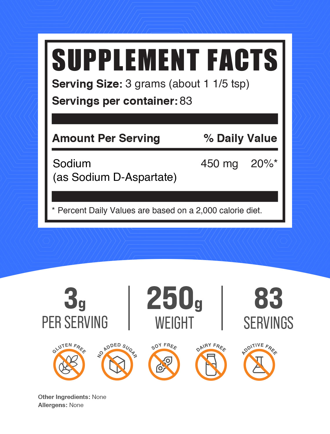 Sodium D-Aspartate powder label 250g