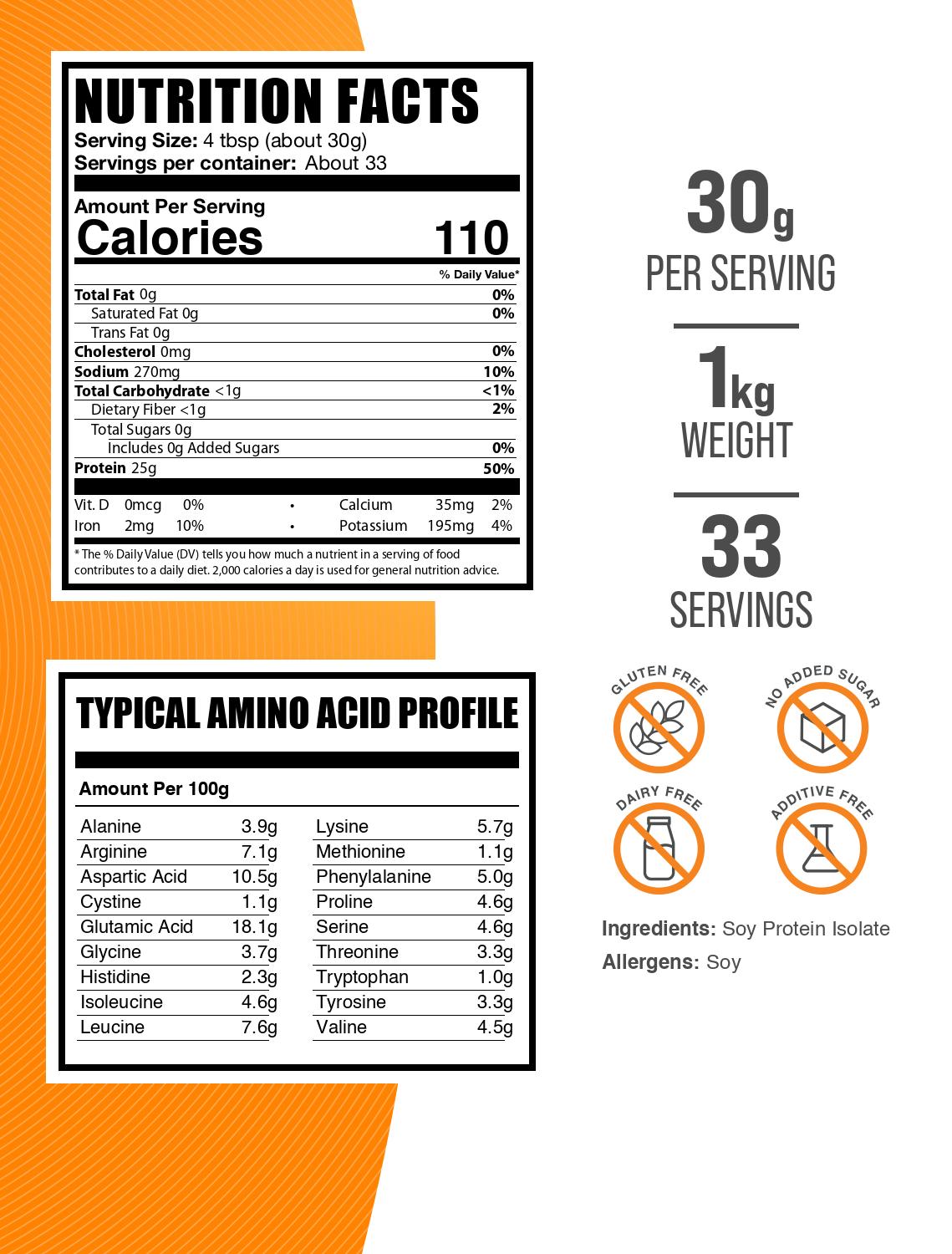 Soy protein isolate powder label 1kg