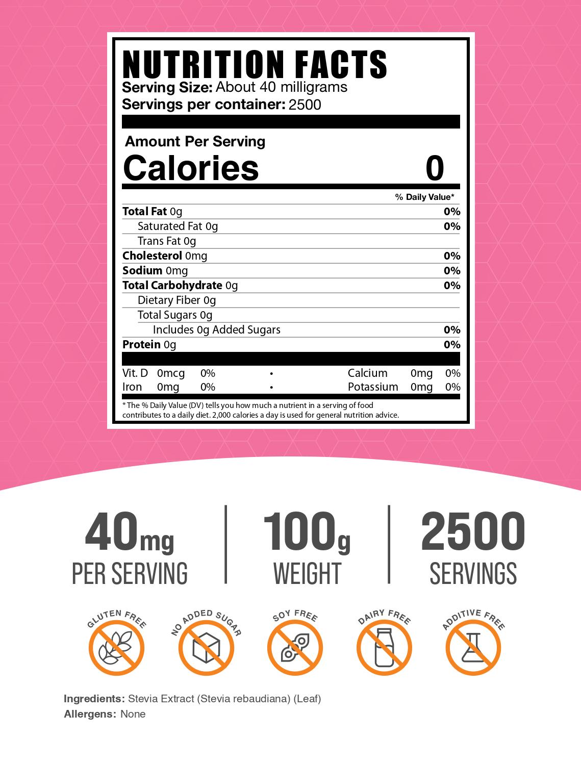Stevia extract powder label 100g