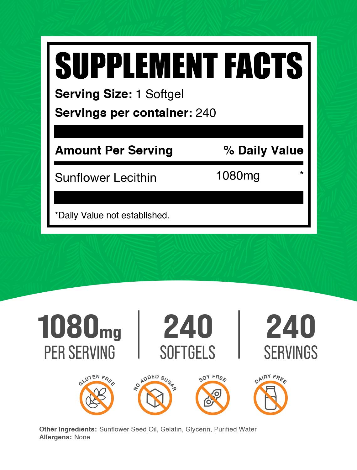 Sunflower Lecithin Softgels 240ct Label
