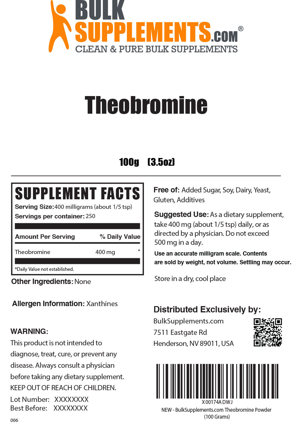 Theobromine powder label 100g