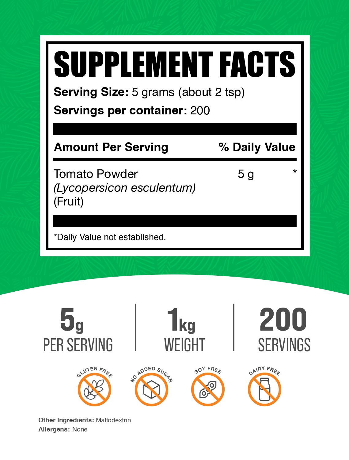 Tomato powder label 1kg