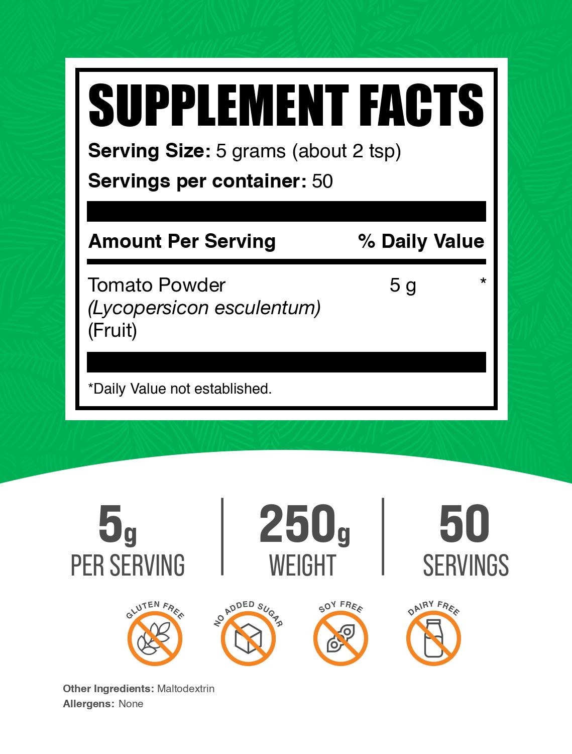 Tomato powder label 250g