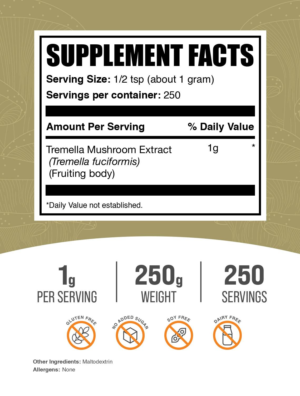 Tremella mushroom extract powder label 250g