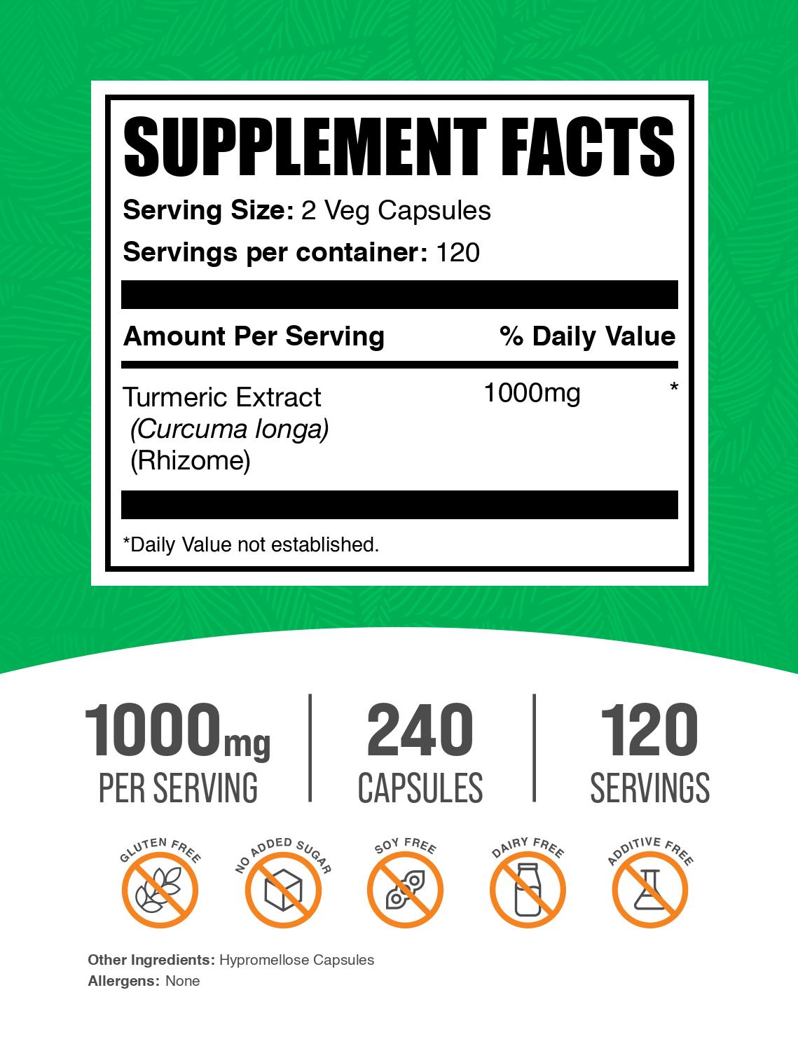 Turmeric extract 1000mg 240 capsules label