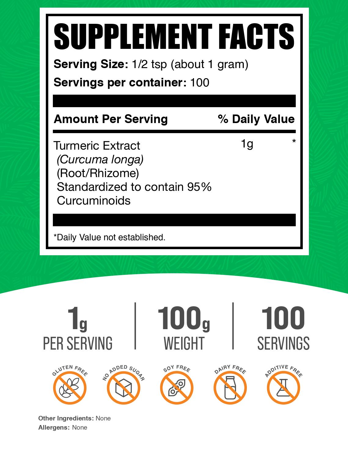 Turmeric root extract powder label 100g