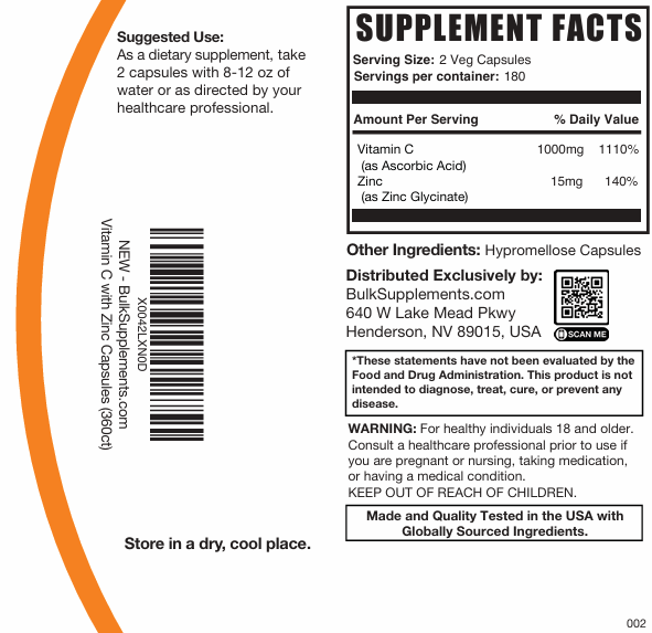 Vitamin C With Zinc Capsules 360ct Plain Label