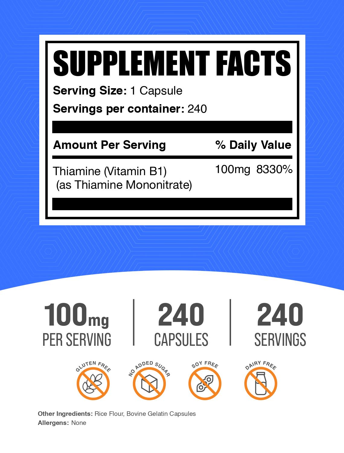Thiamine Mononitrate (Vitamin B1) 240 capsules label