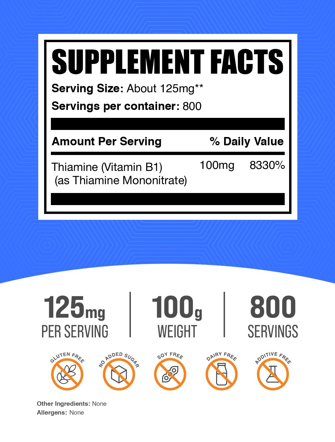 Vitamin B1 Thiamine Mononitrate Powder 100g Label