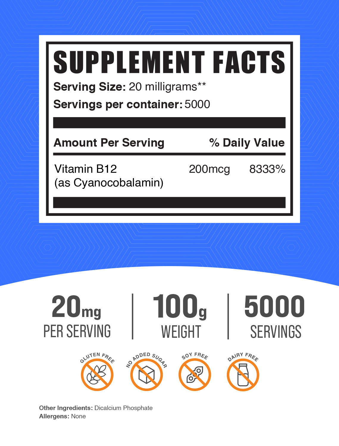 Vitamin B12 1% Cyanocobalamin powder label 100g