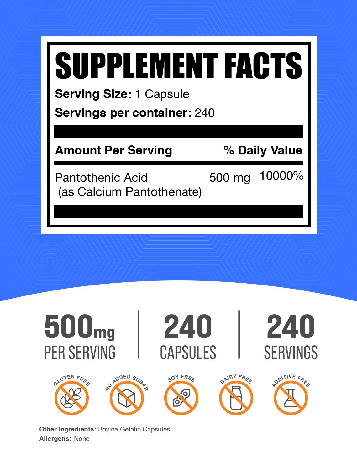 Vitamin B5 240 capsules label