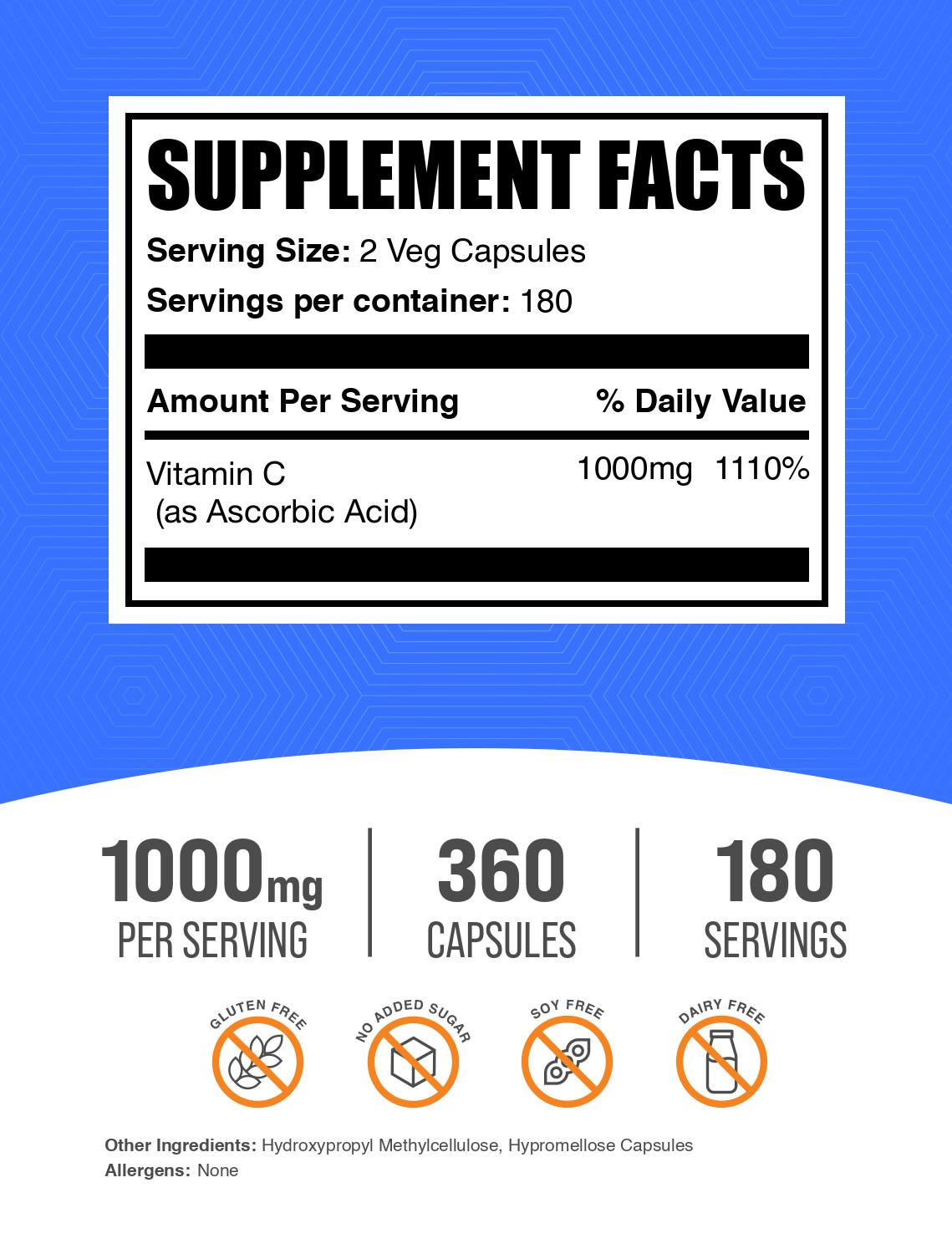 Ascorbic acid 360 capsules label