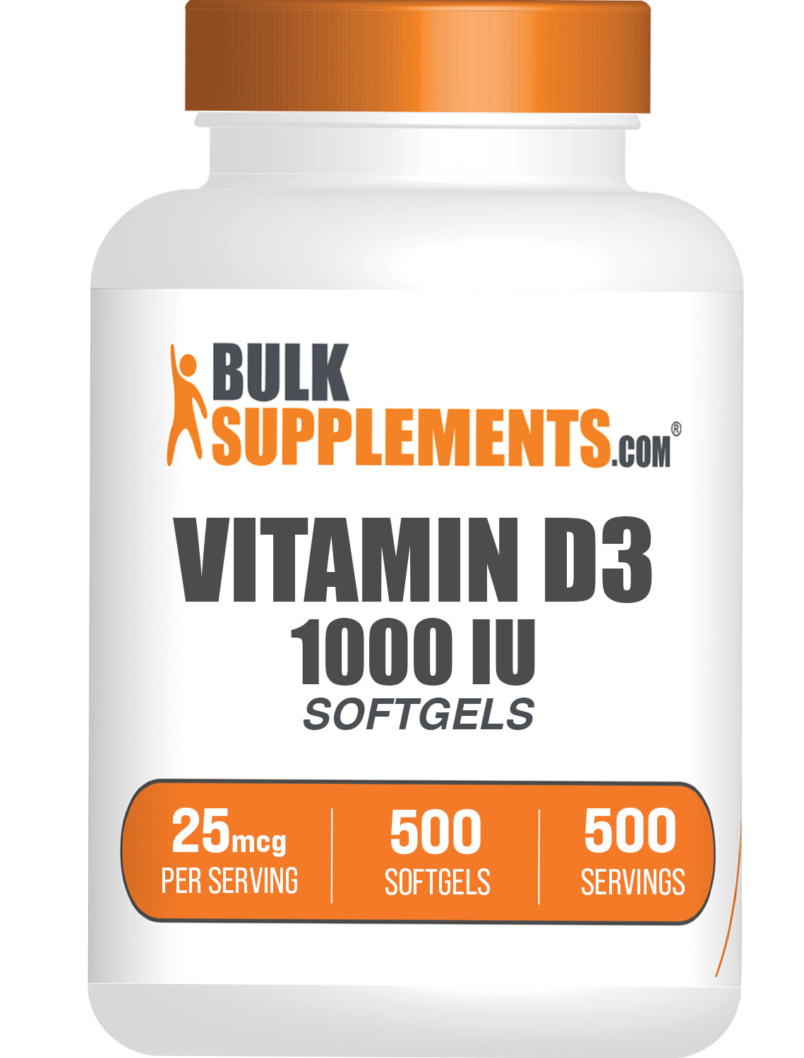 BulkSupplements.com Vitamin D3 1000 IU 500 softgels bottle image