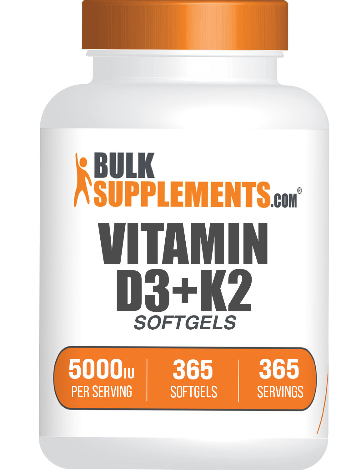 BulkSupplements.com Vitamin D3+K2 5000IU 365 softgels bottle image