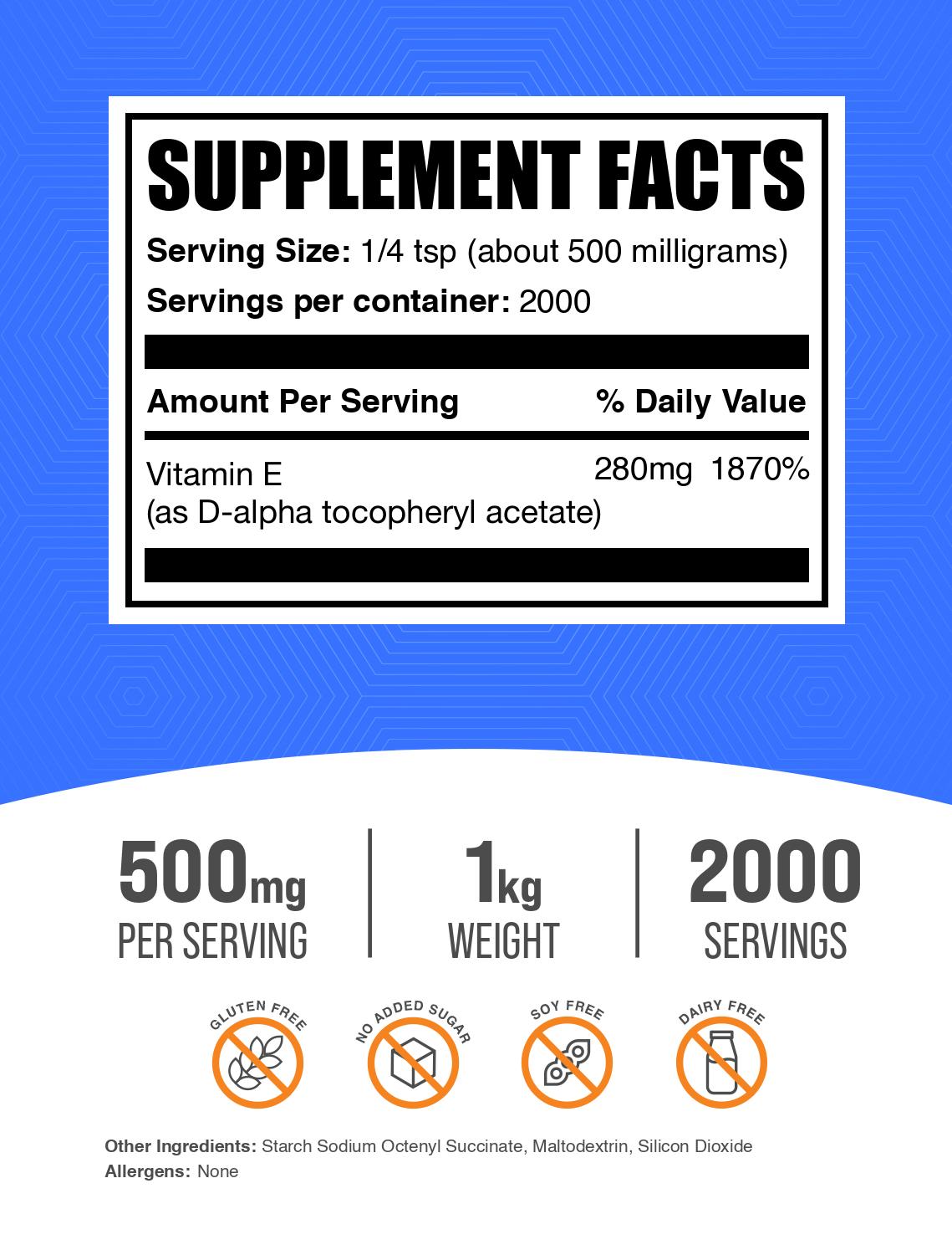 Vitamin E 400 IU powder label 1kg
