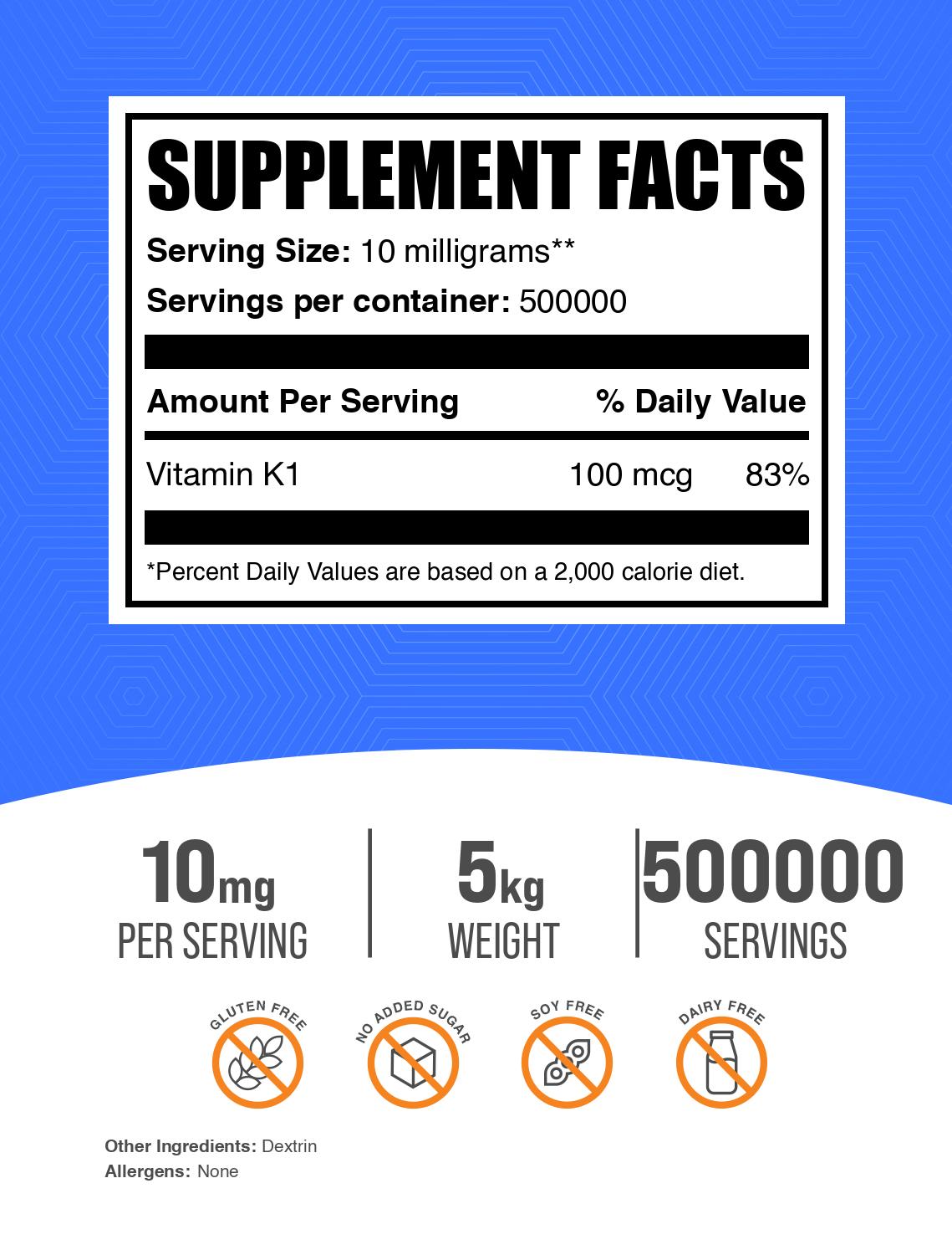 Vitamin K1 powder label 5kg