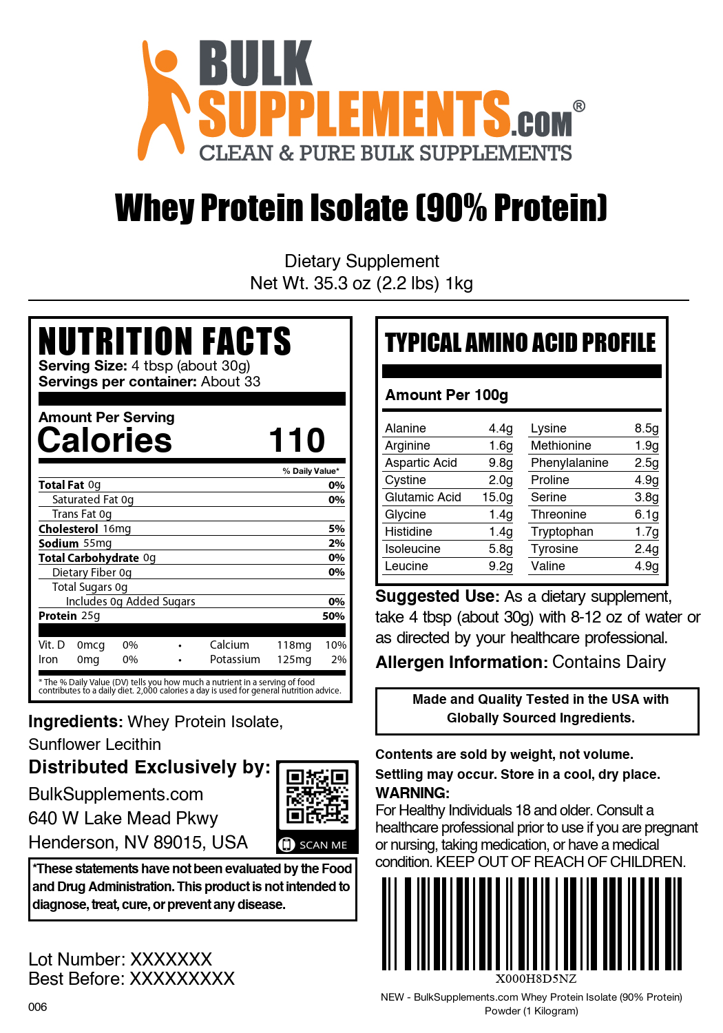 Whey Protein Isolate 90% Powder 1KG Actual Label