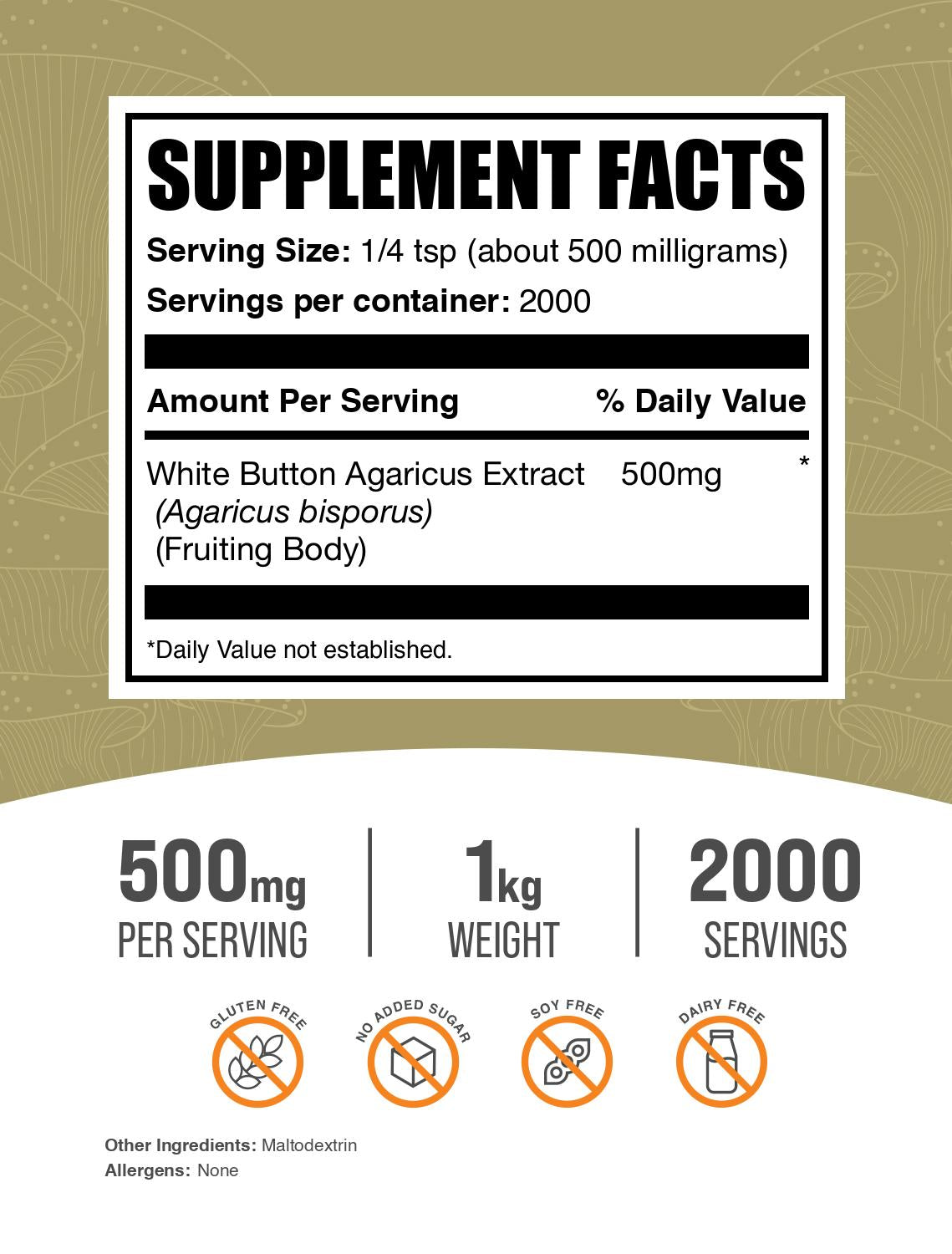 White button mushroom extract powder label 1kg
