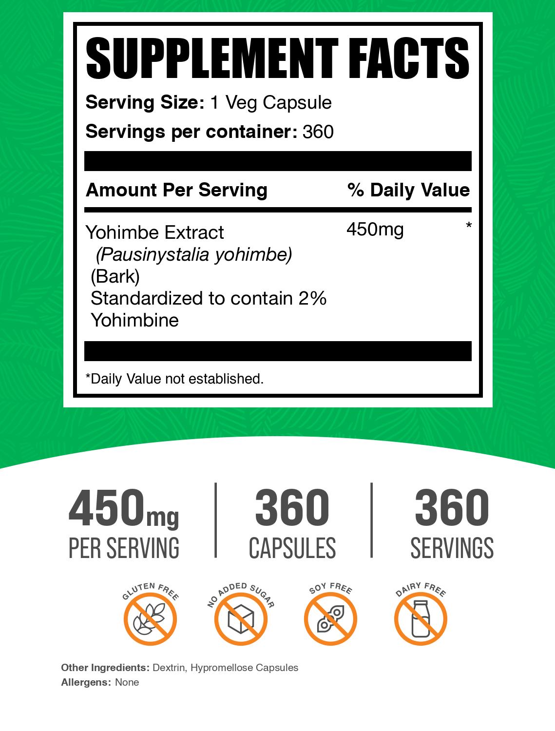 Yohimbe extract 360 capsules label