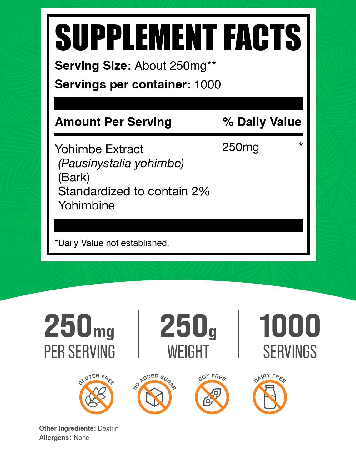 Yohimbe extract powder label 250g