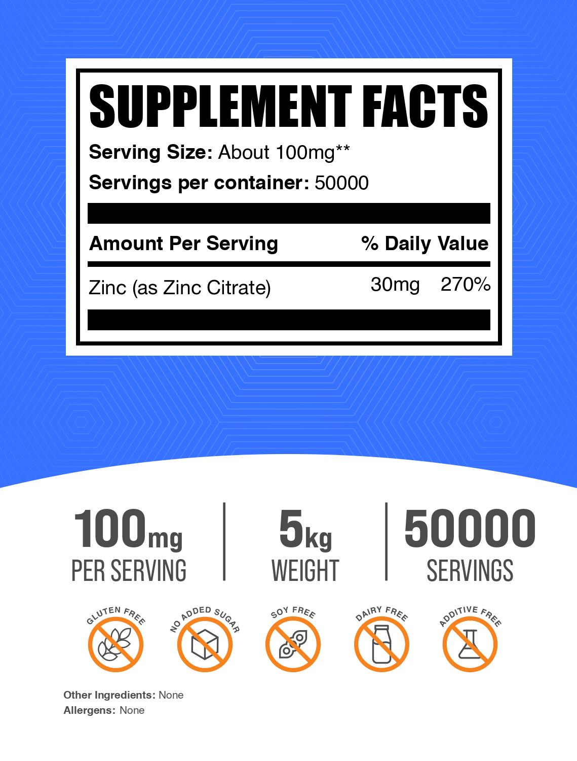 Zinc citrate powder label 5kg