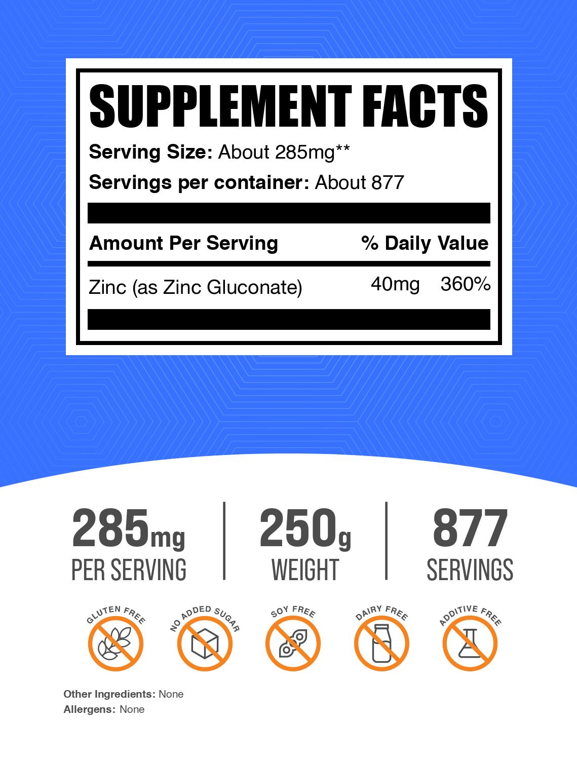 Zinc Gluconate Powder 250g Label V005