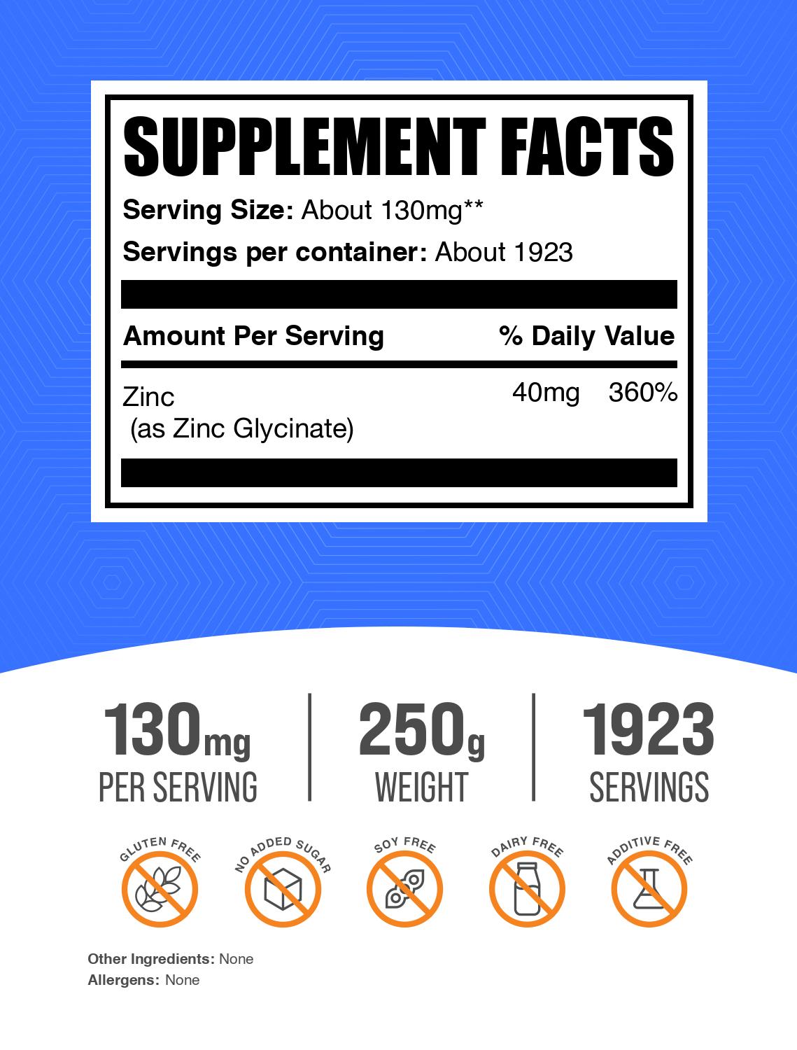 Zinc glycinate powder label 250g