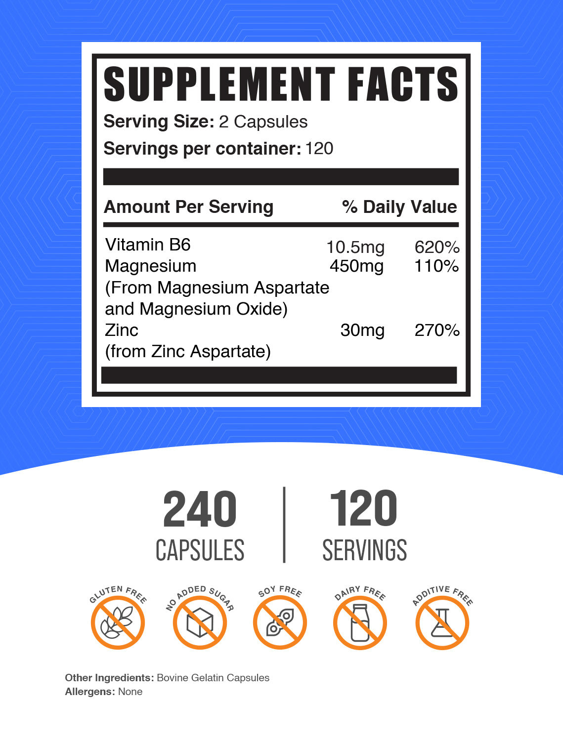 Zinc magnesium aspartate 240 capsules label