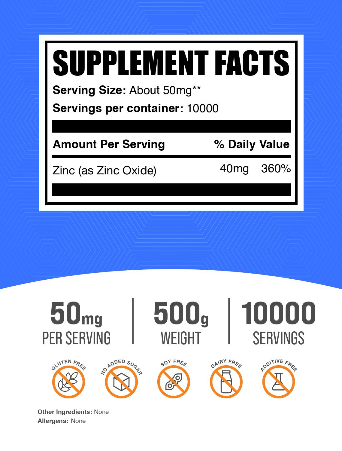 Zinc oxide powder label 500g